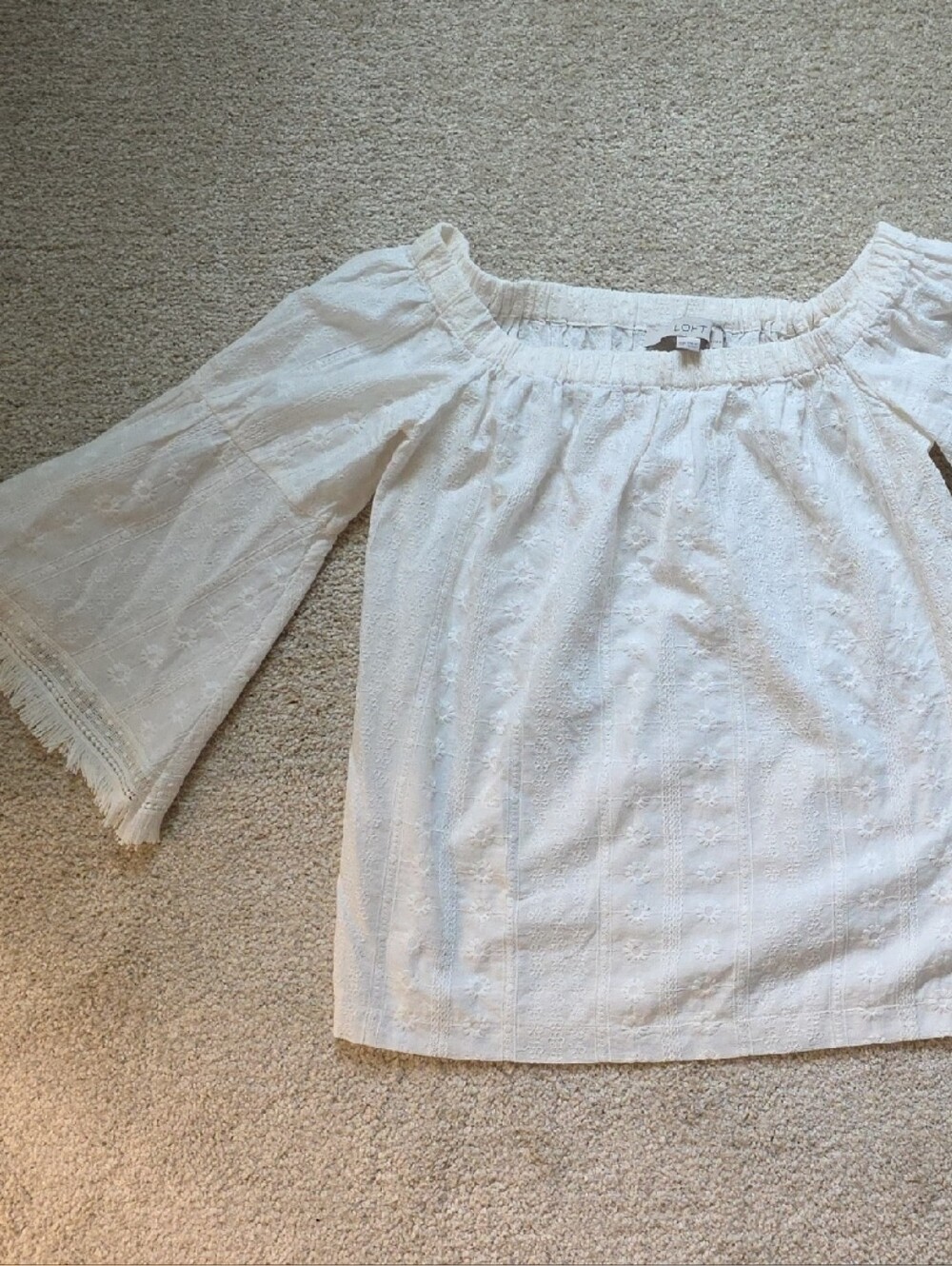 Off-white Eyelet Off-Shoulder Cotton Shirt From Loft